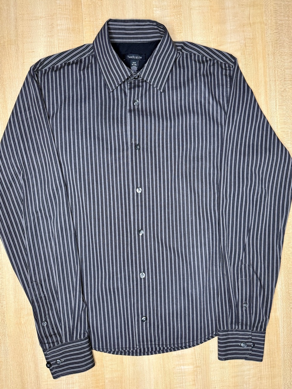 Van Heusen Black and Gray Vertical Stripe‎ Dress Shirt